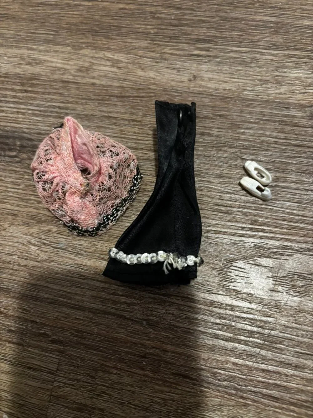 Topper Dawn doll clothes Montgomery Wards black pants sequins pink lace top